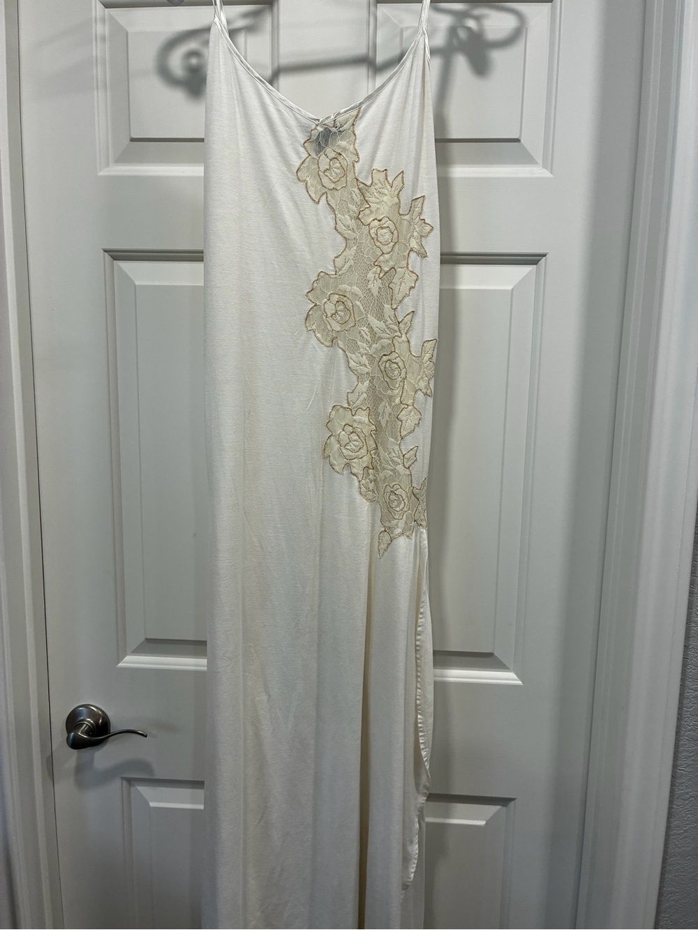 Soma Cream Slip Dress with Floral Lace Applique